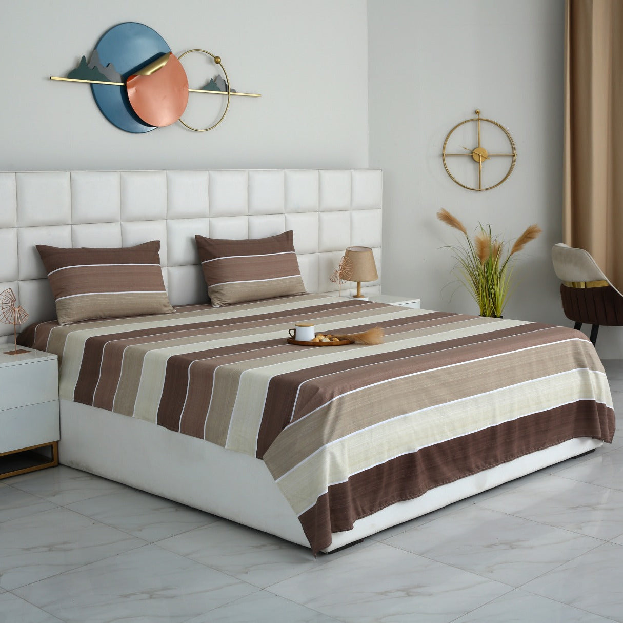 3 PCs Double Bed Sheet With Same Packing- Nordic Brown Bed Sheets Apricot