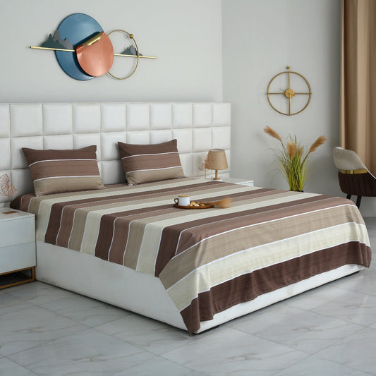 3 PCs Double Bed Sheet With Same Packing- Nordic Brown Bed Sheets Apricot