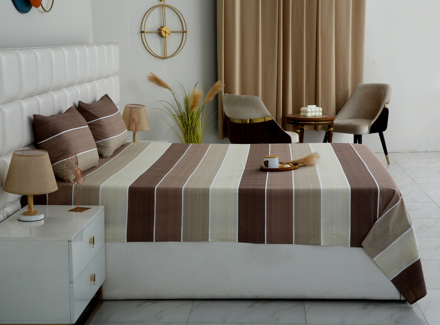 3 PCs Double Bed Sheet With Same Packing- Nordic Brown Bed Sheets Apricot