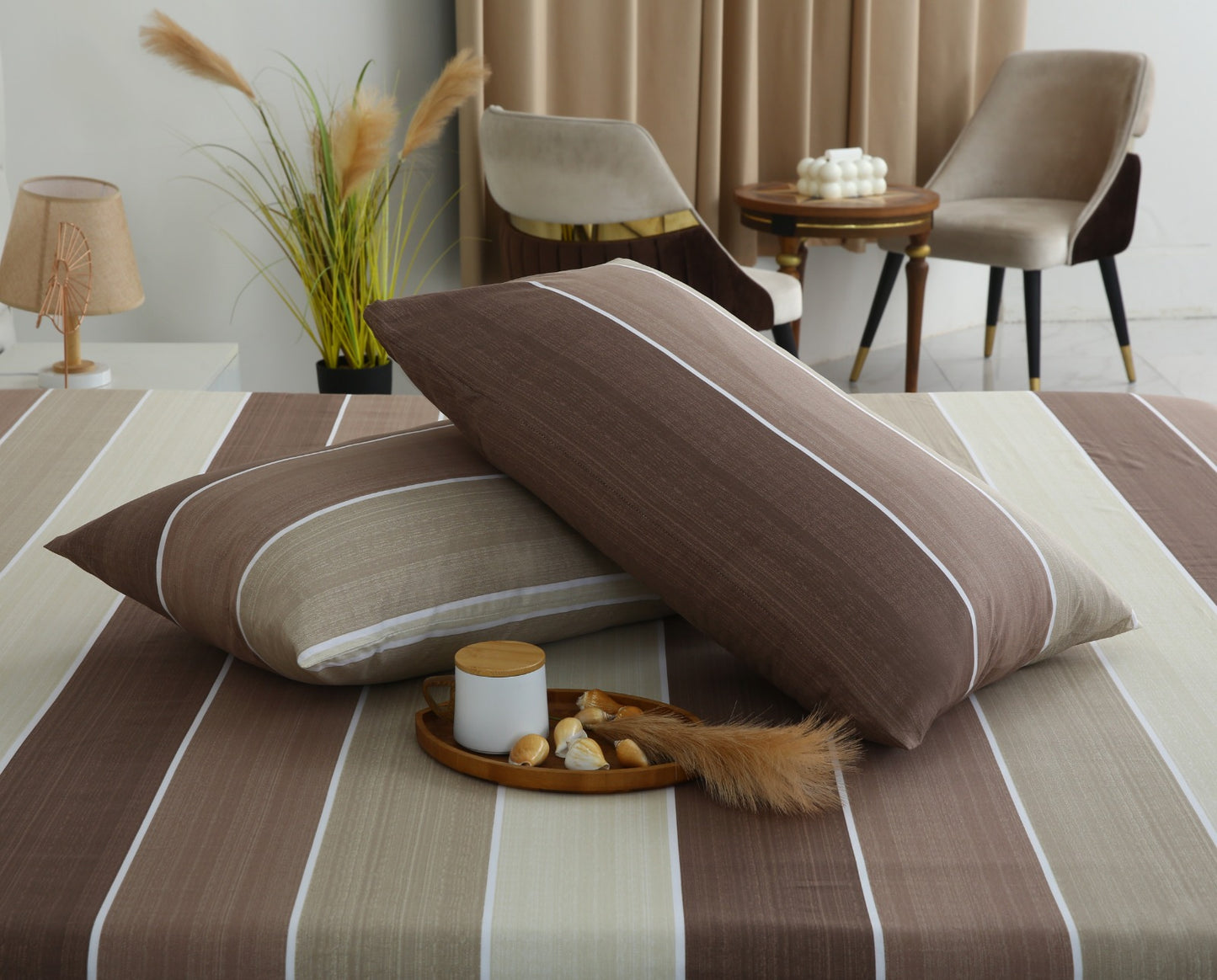 3 PCs Double Bed Sheet With Same Packing- Nordic Brown Bed Sheets Apricot