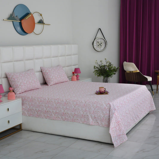 3 PCs Double Bed Sheet With Same Packing- Pink Ruby Bed Sheets Apricot