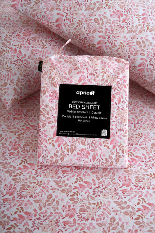 3 PCs Double Bed Sheet With Same Packing- Pink Ruby Bed Sheets Apricot