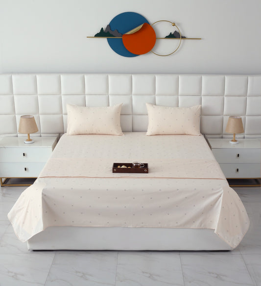 3 PCs Double Bed Sheet With Same Packing- Linen Cloud Bed Sheets Apricot