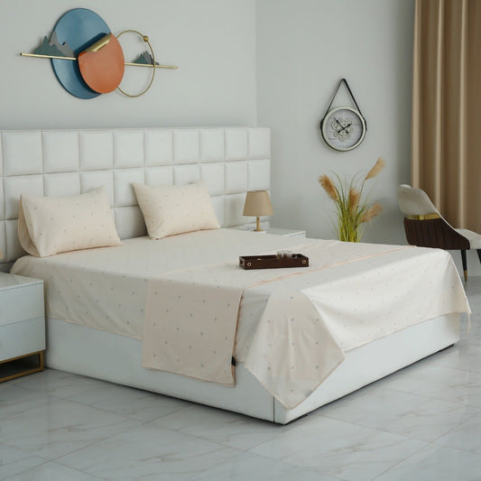 3 PCs Double Bed Sheet With Same Packing- Linen Cloud Bed Sheets Apricot