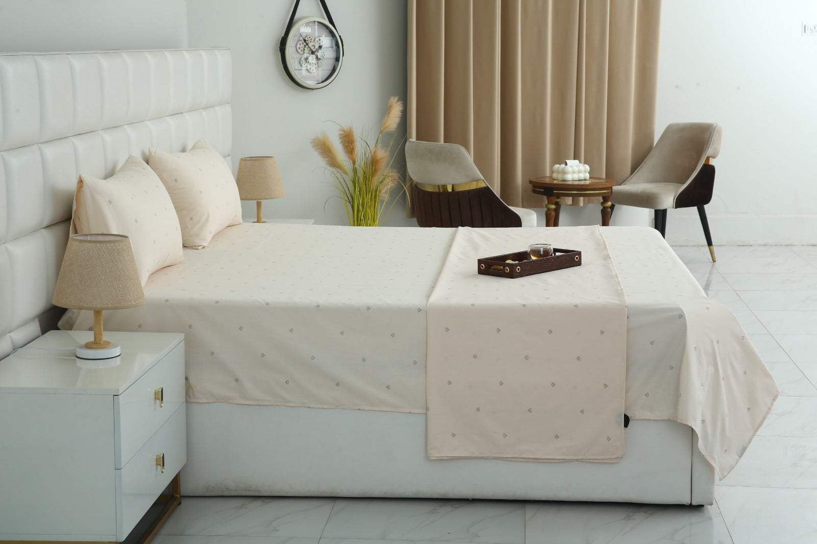 3 PCs Double Bed Sheet With Same Packing- Linen Cloud Bed Sheets Apricot