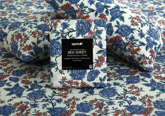 3 PCs Double Bed Sheet With Same Packing- Midnight Bloom Bed Sheets Apricot