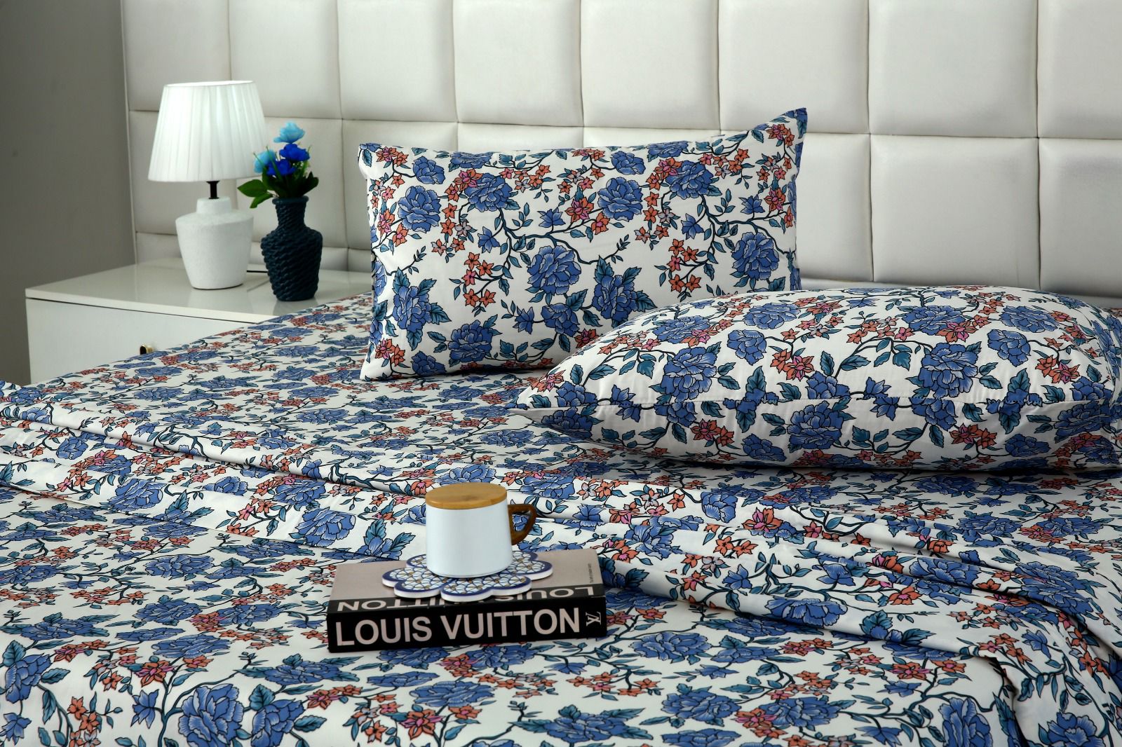 3 PCs Double Bed Sheet With Same Packing- Midnight Bloom Bed Sheets Apricot