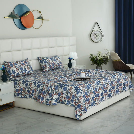 3 PCs Double Bed Sheet With Same Packing- Midnight Bloom Bed Sheets Apricot