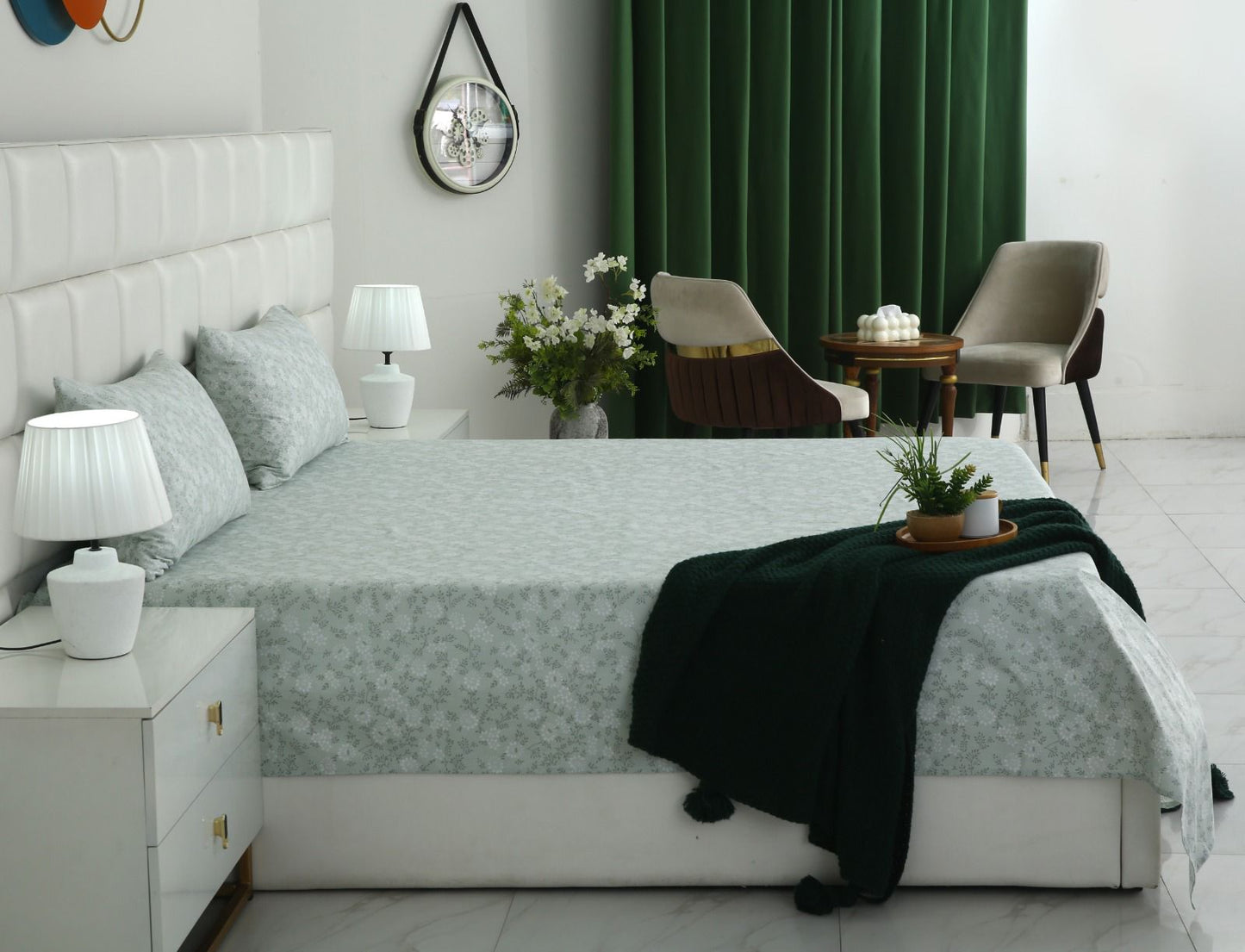 3 PCs Double Bed Sheet With Same Packing- Moroccan Mint Bed Sheets Apricot