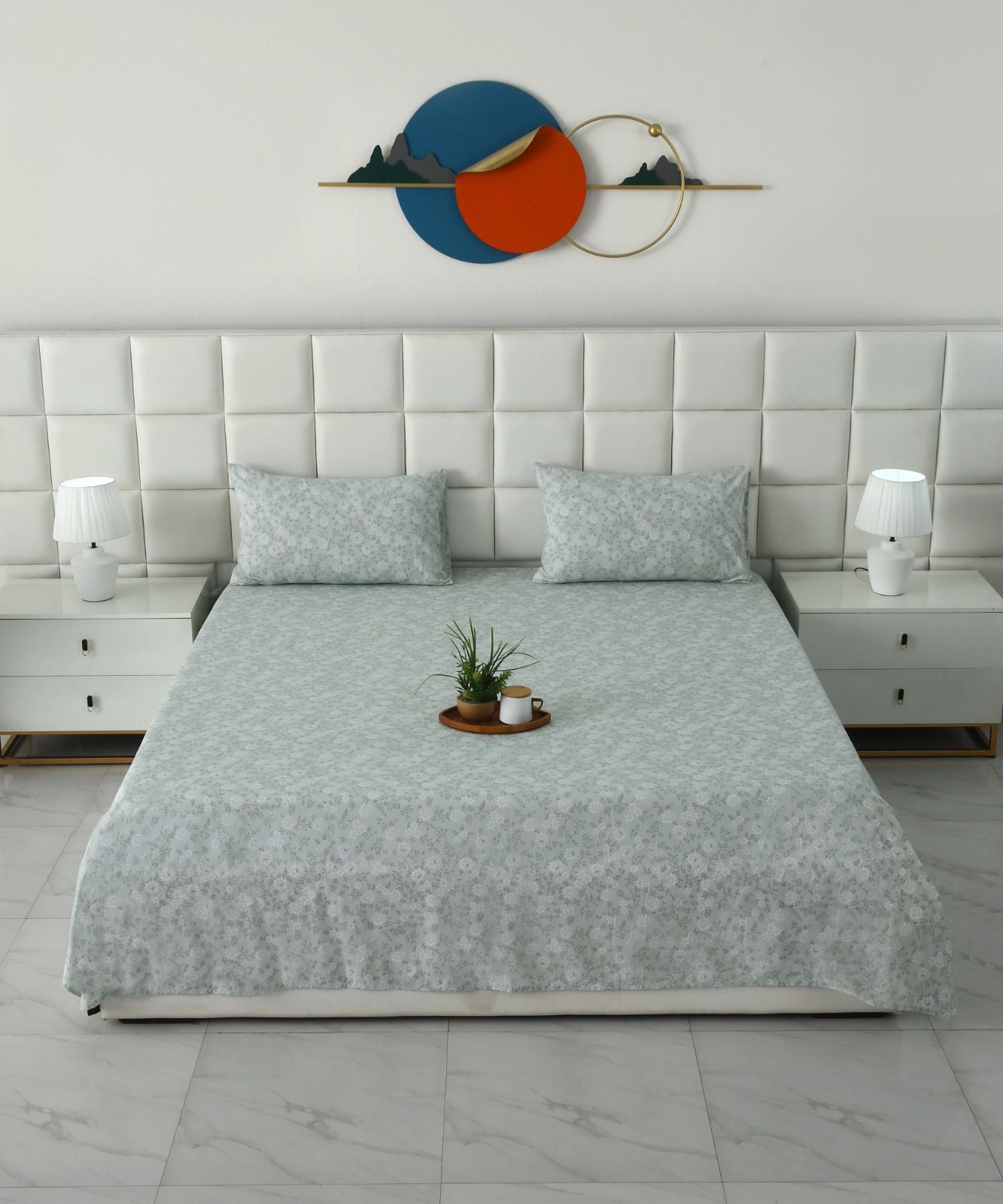 3 PCs Double Bed Sheet With Same Packing- Moroccan Mint Bed Sheets Apricot