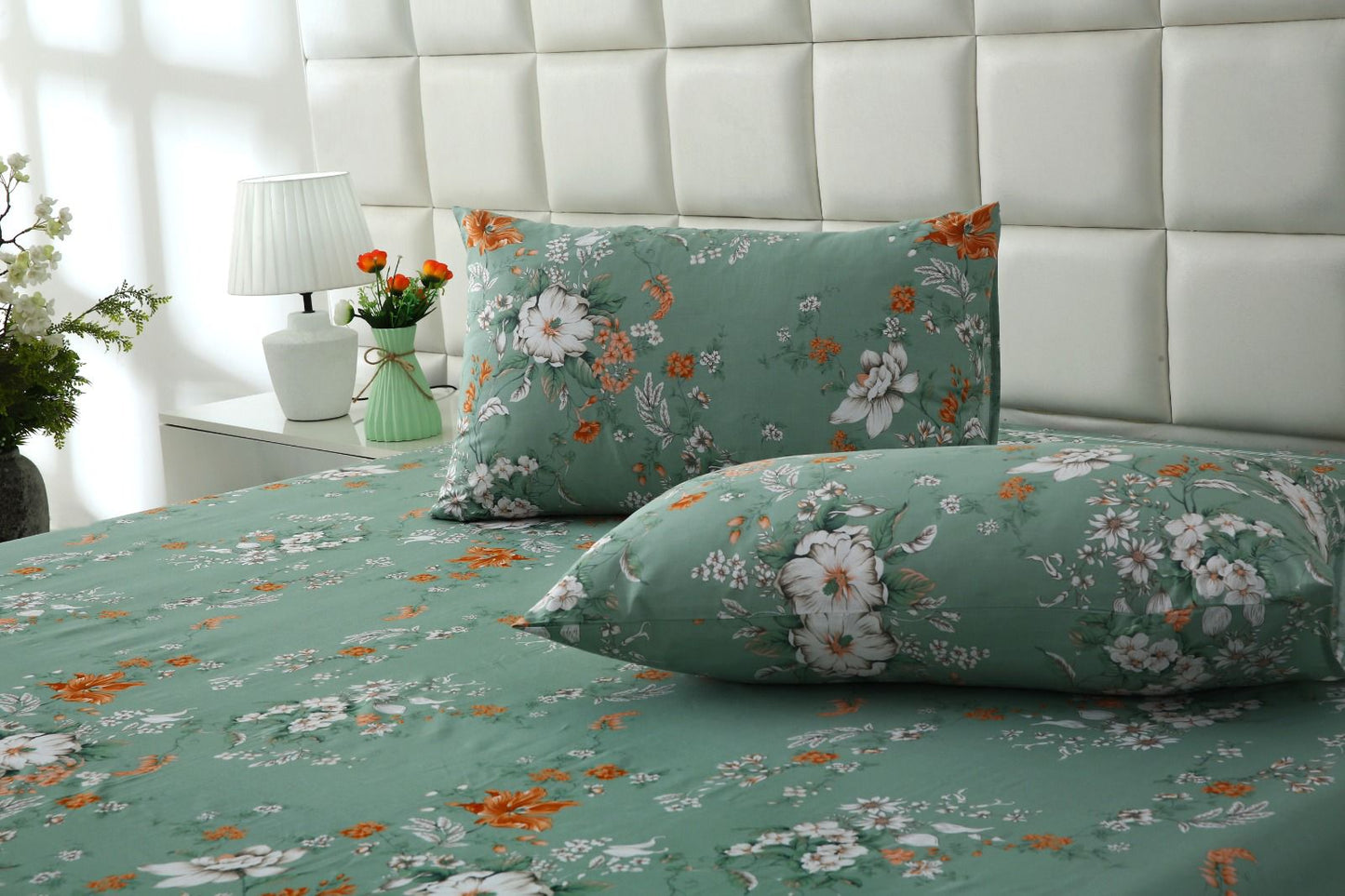 3 PCs Double Bed Sheet With Same Packing- White Dahlia Bed Sheets Apricot