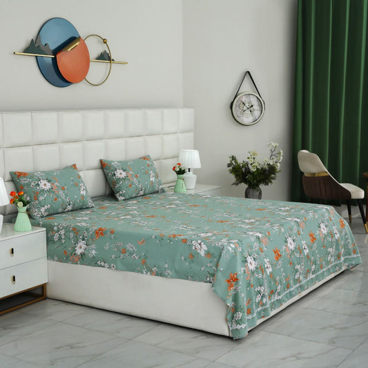 3 PCs Double Bed Sheet With Same Packing- White Dahlia Bed Sheets Apricot