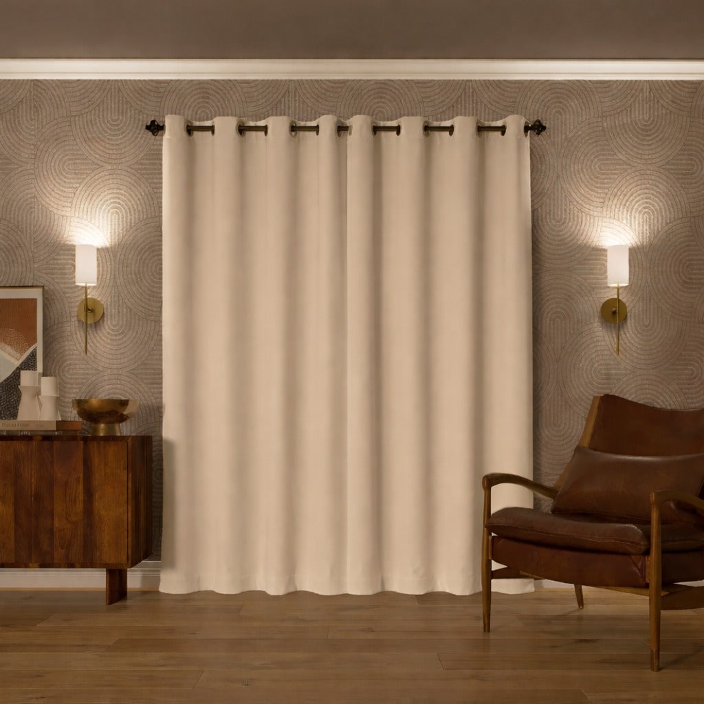 Plain Dyed Laminated Curtain- Beige Curtains Apricot