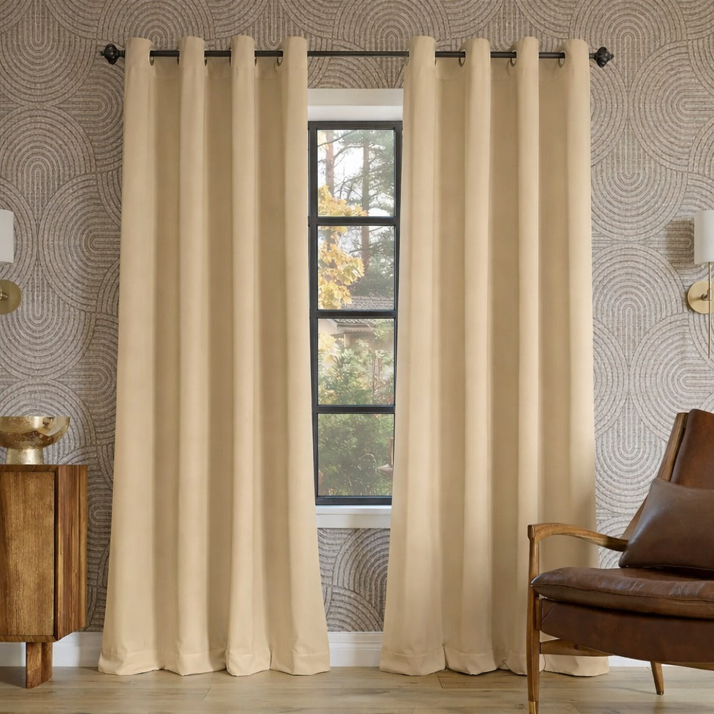 Plain Dyed Laminated Curtain- Beige Curtains Apricot