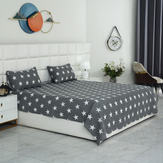 3 PCs Double Bed Sheet With Same Packing- Stars Bed Sheets Apricot
