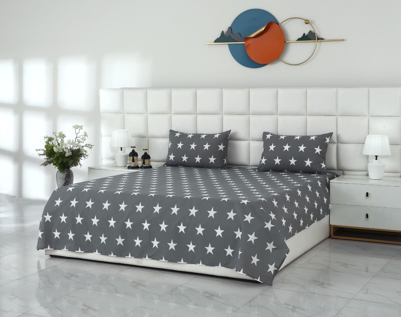 3 PCs Double Bed Sheet With Same Packing- Stars Bed Sheets Apricot