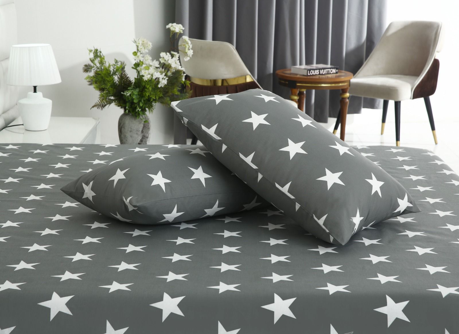 3 PCs Double Bed Sheet With Same Packing- Stars Bed Sheets Apricot
