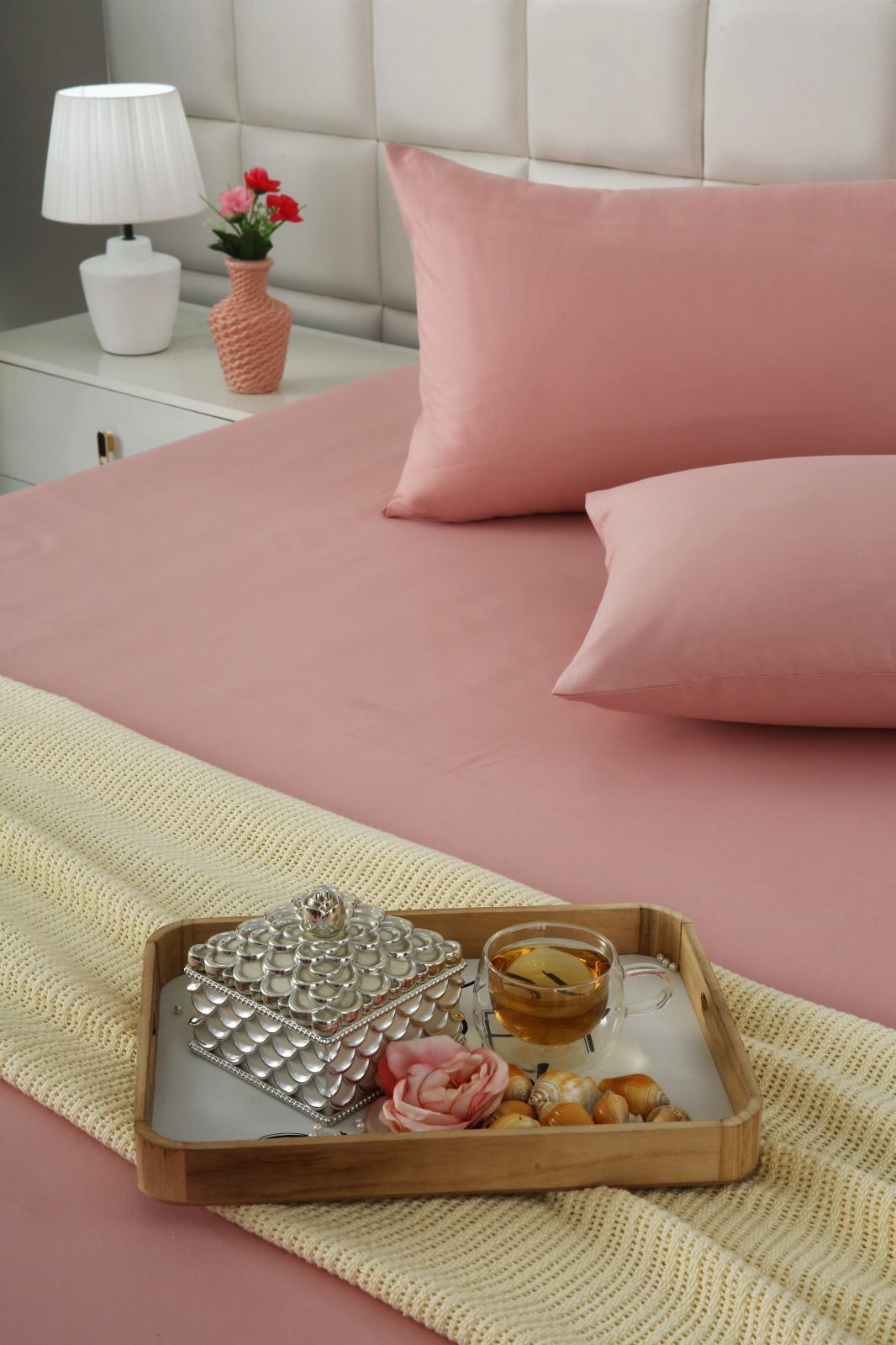 3 PCs Double Bed Sheet- Rose Bed Sheets Apricot