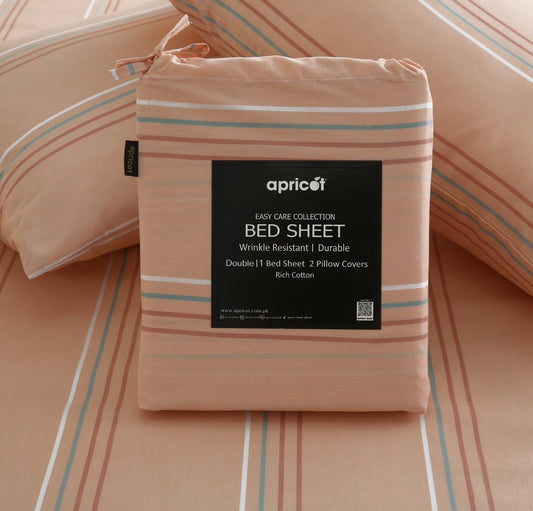 3 PCs Double Bed Sheet With Same Packing- Bed Sheets Apricot
