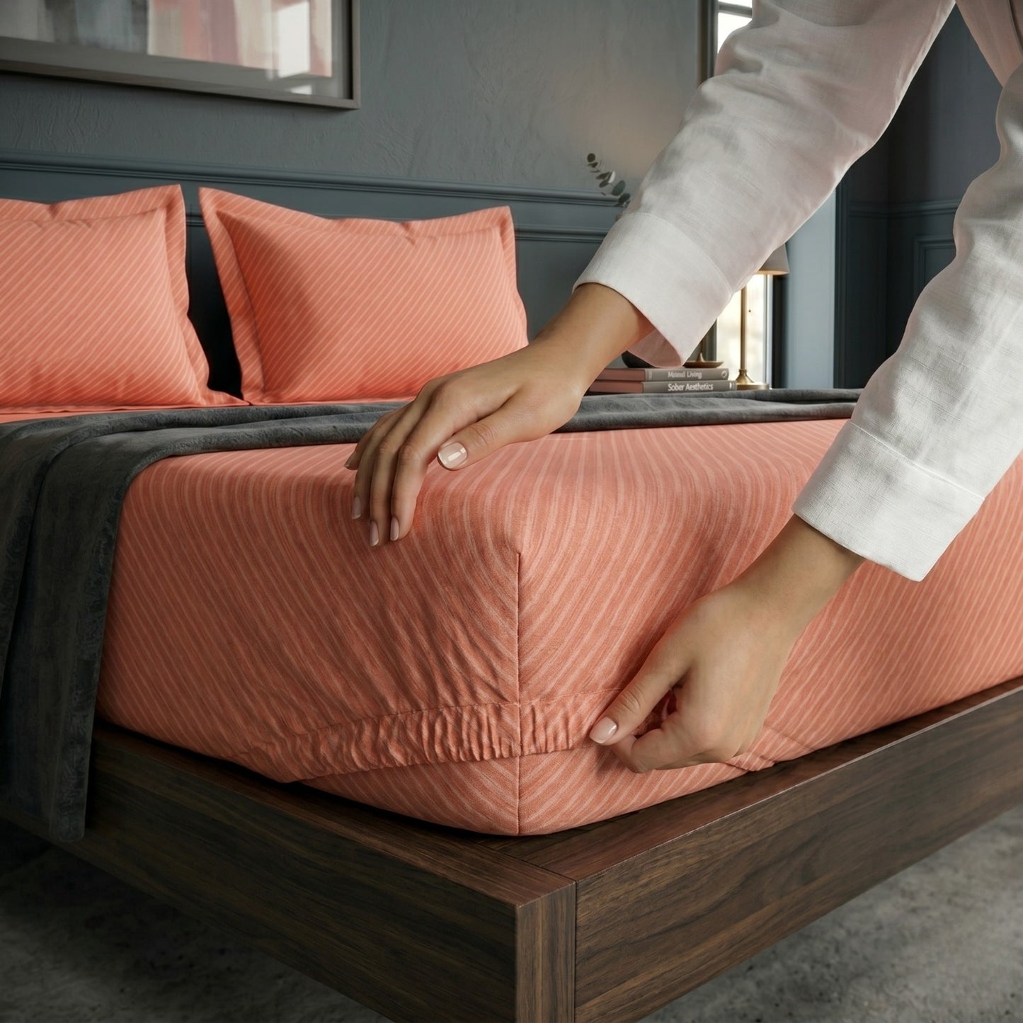Fitted Bed Sheet-FT008 Fitted Sheets Apricot