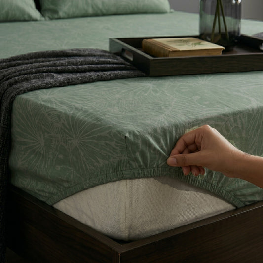 Fitted Bed Sheet- Leaved Vanilla Fitted Sheets Apricot