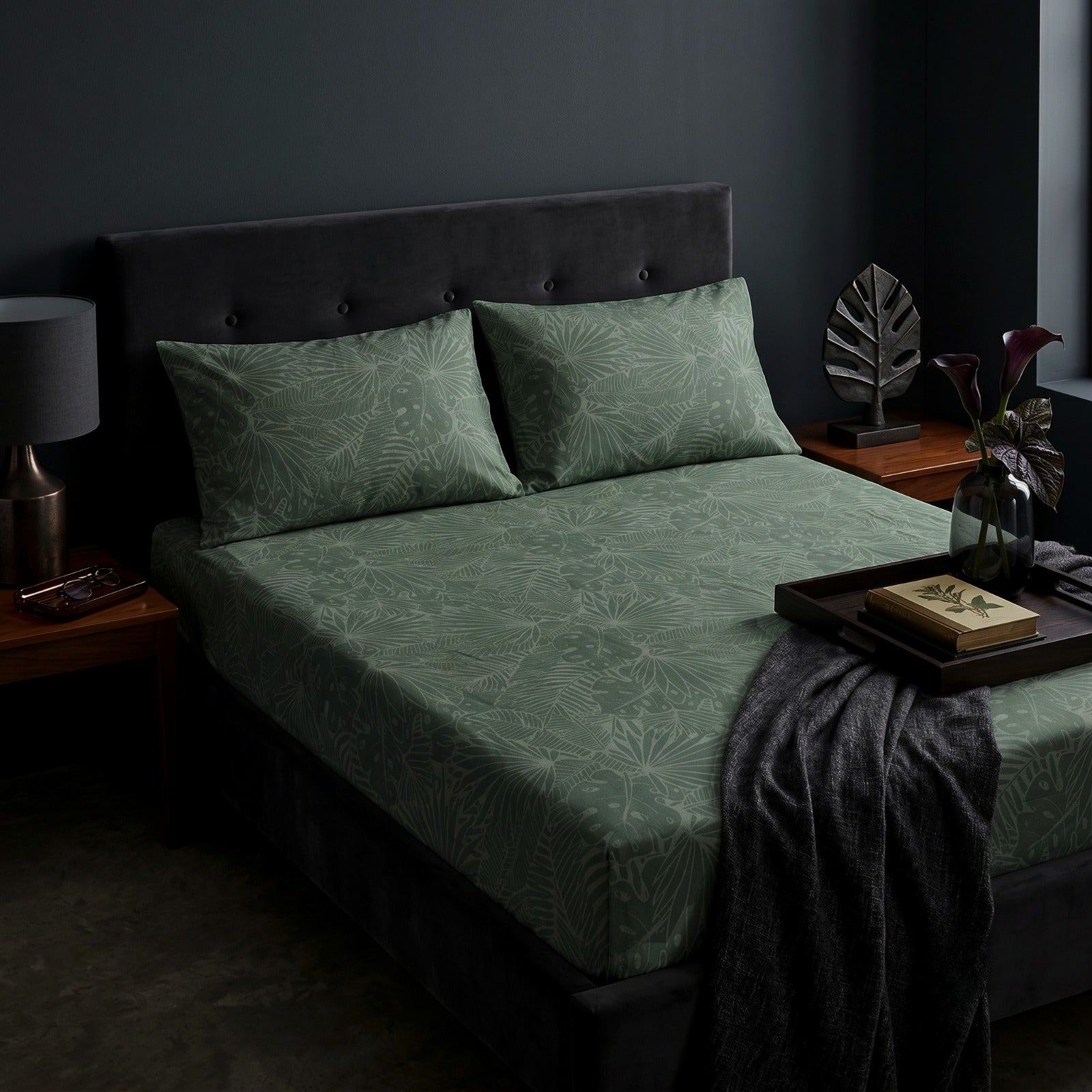 Fitted Bed Sheet- Leaved Vanilla Fitted Sheets Apricot
