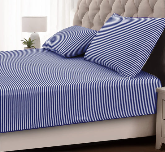 Fitted Bed Sheet- Blue Stripes Fitted Sheets Apricot