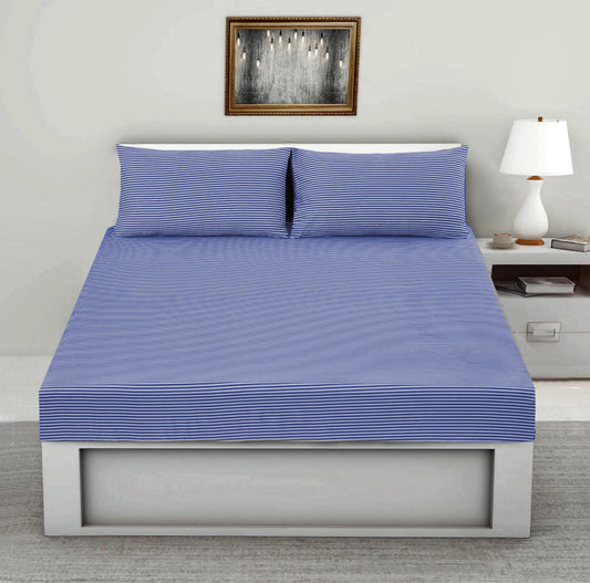 Fitted Bed Sheet- Blue Stripes Fitted Sheets Apricot