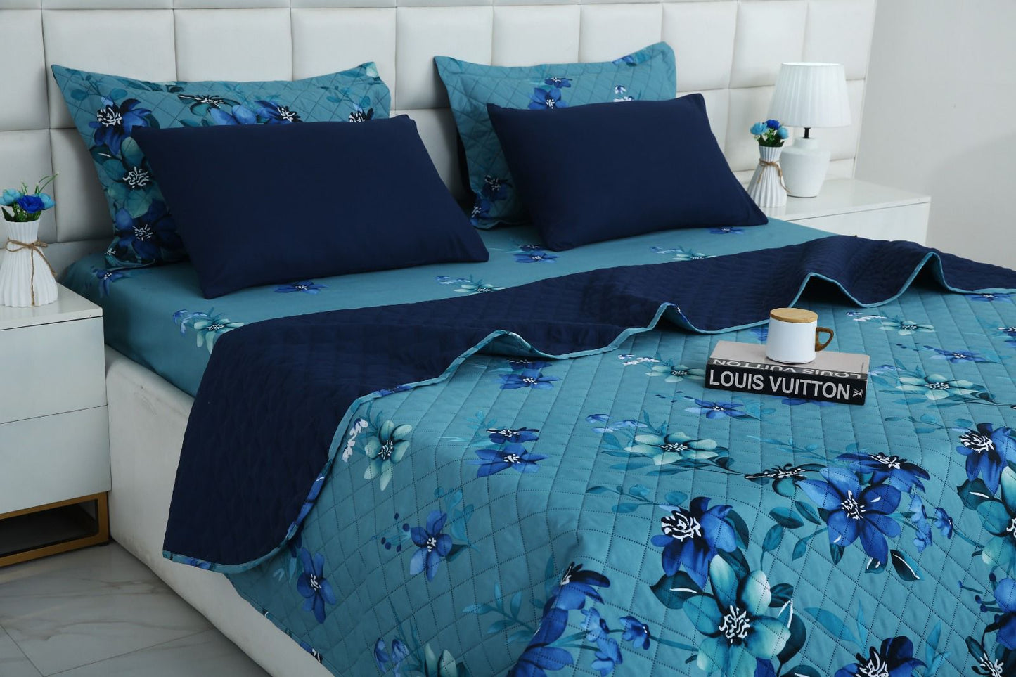 6 PCs Bed Spread Set- Azure Bloom Bed Spread Apricot