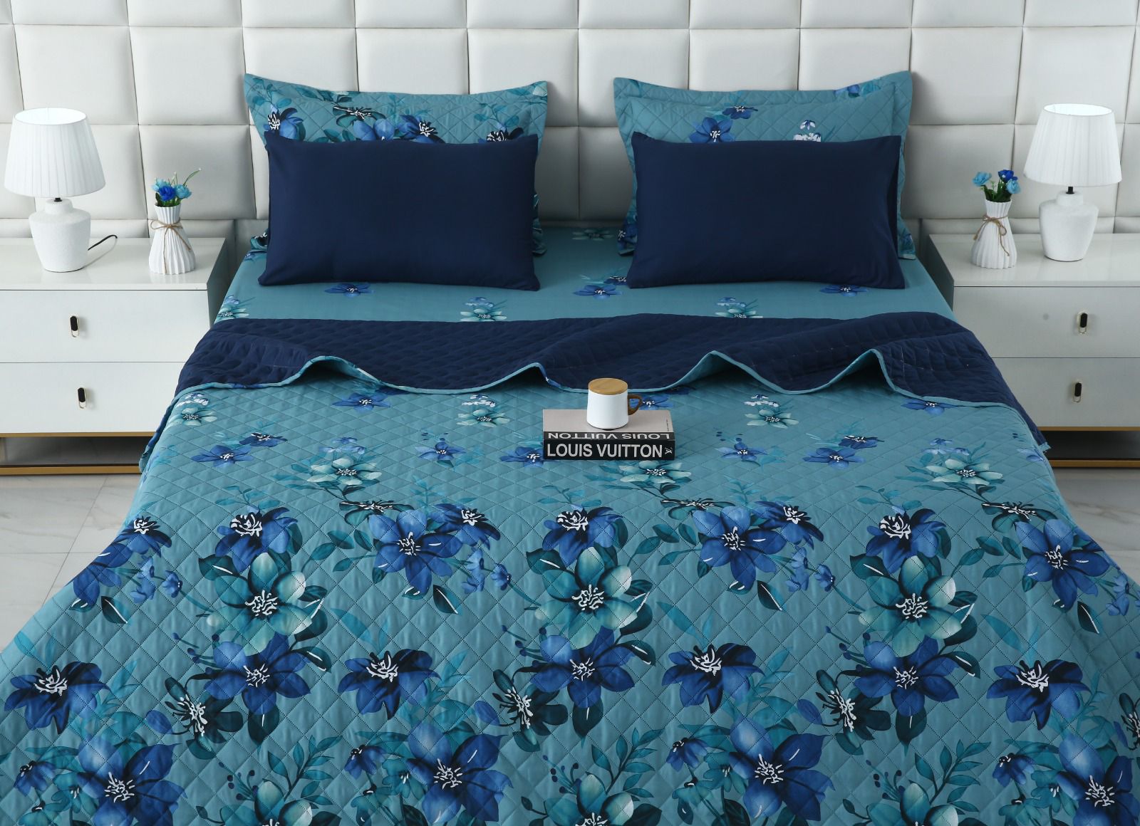 6 PCs Bed Spread Set- Azure Bloom Bed Spread Apricot