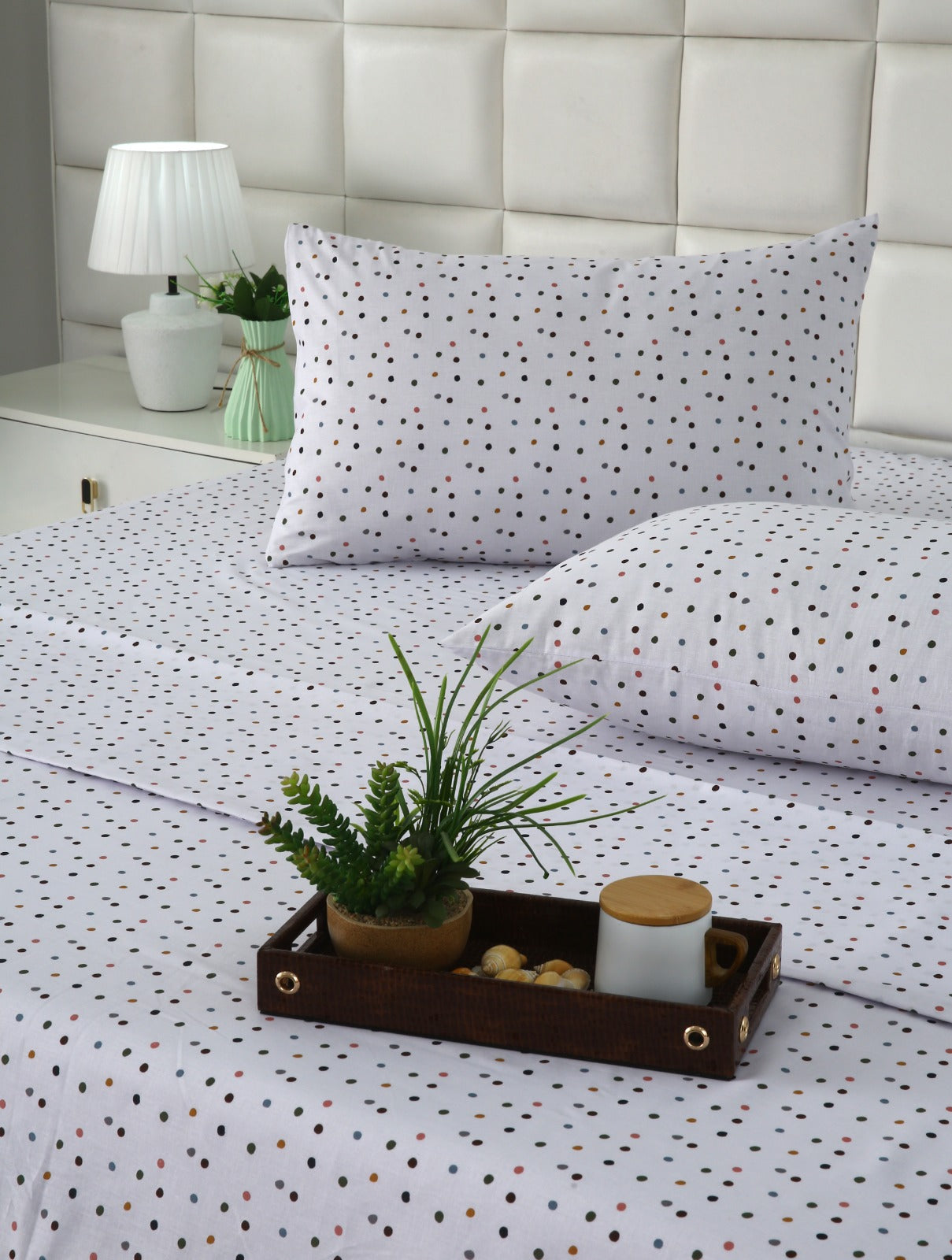 3 PCs Double Bed Sheet With Same Packing- Multi Polka Bed Sheets Apricot