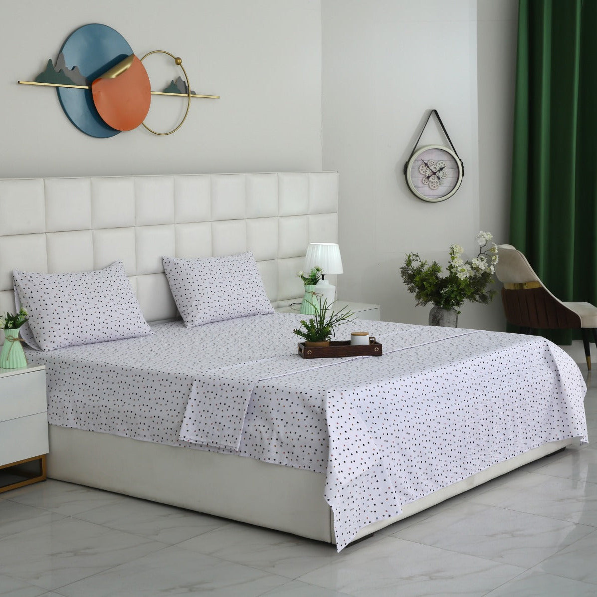 3 PCs Double Bed Sheet With Same Packing- Multi Polka Bed Sheets Apricot