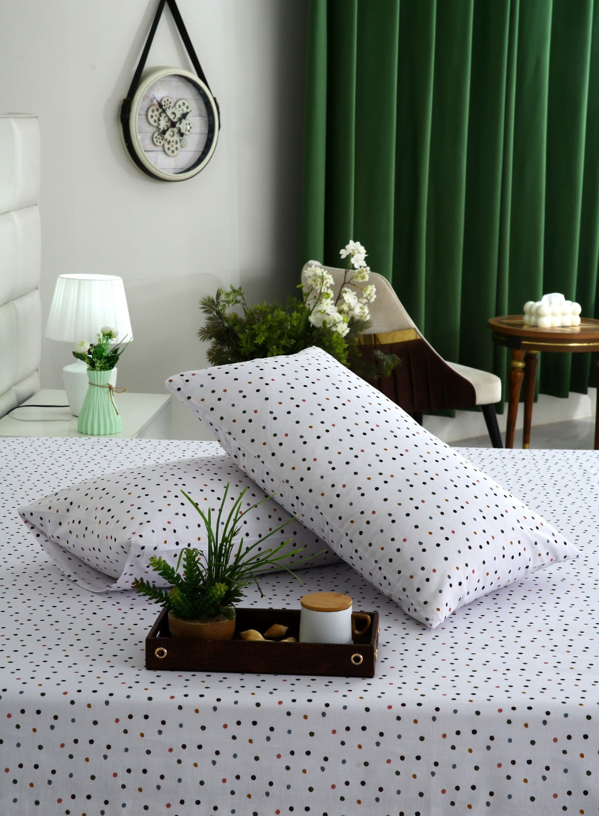 3 PCs Double Bed Sheet With Same Packing- Multi Polka Bed Sheets Apricot