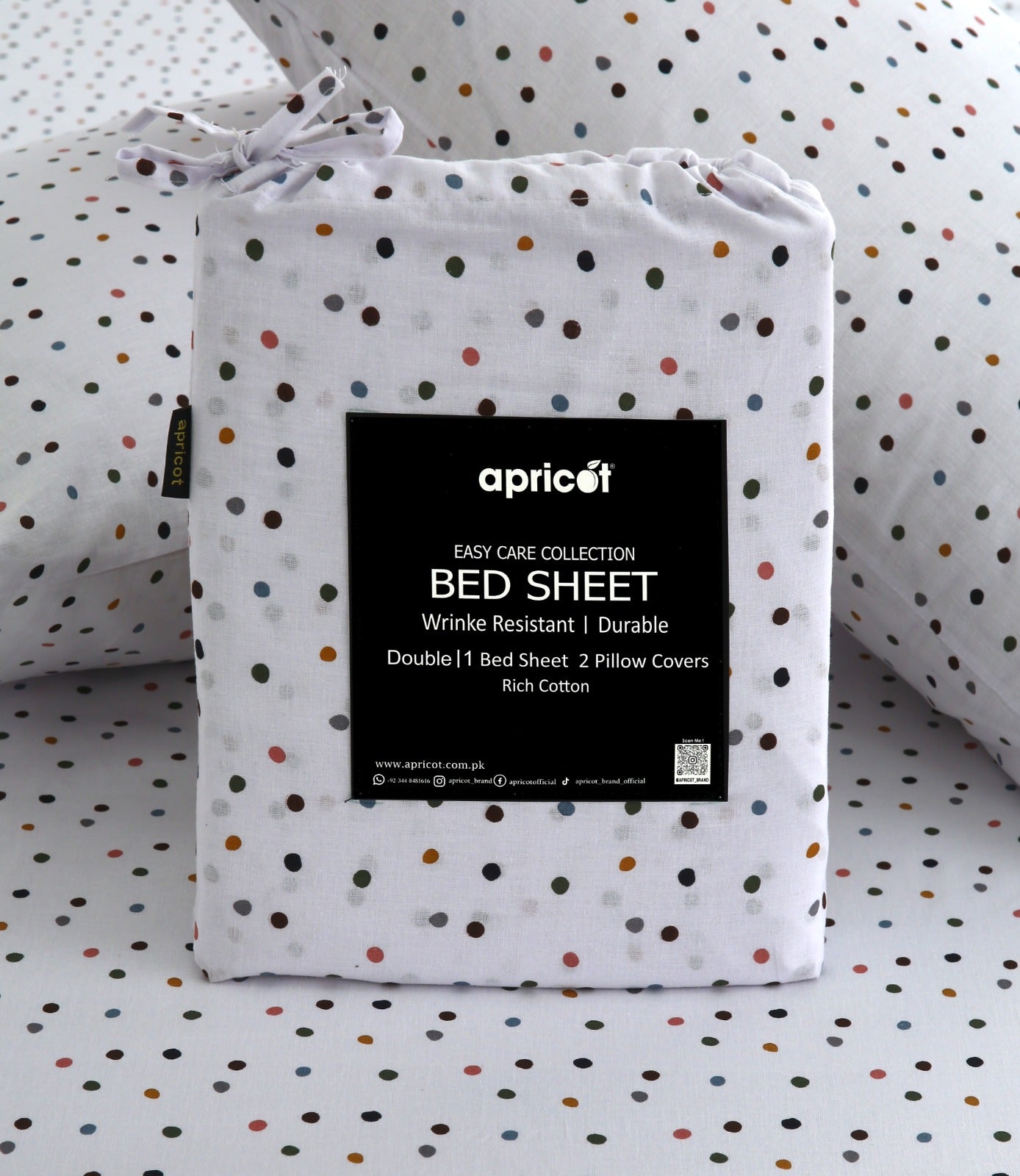 3 PCs Double Bed Sheet With Same Packing- Multi Polka Bed Sheets Apricot