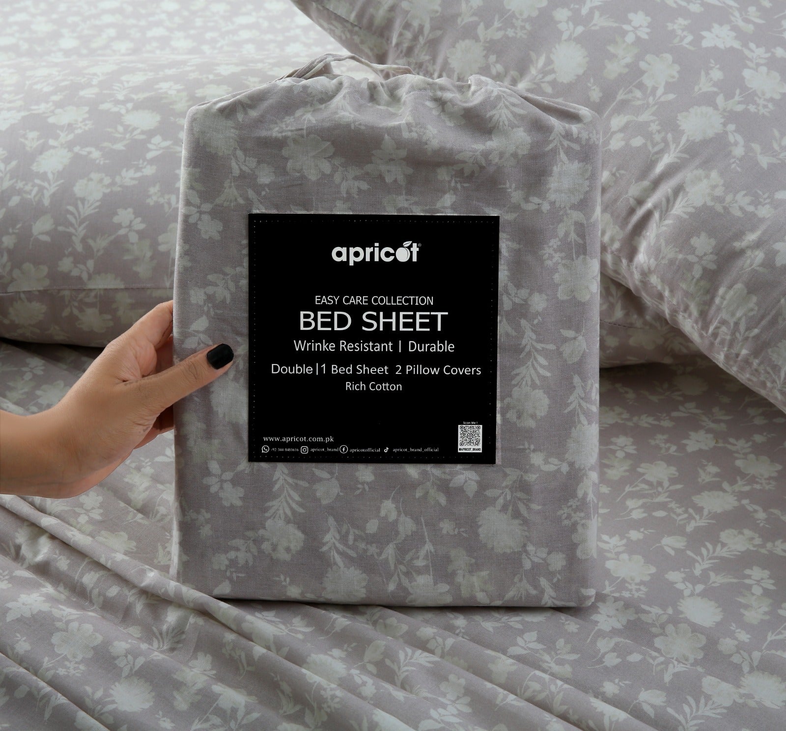3 PCs Double Bed Sheet With Same Packing- Lily of the Valley Bed Sheets Apricot