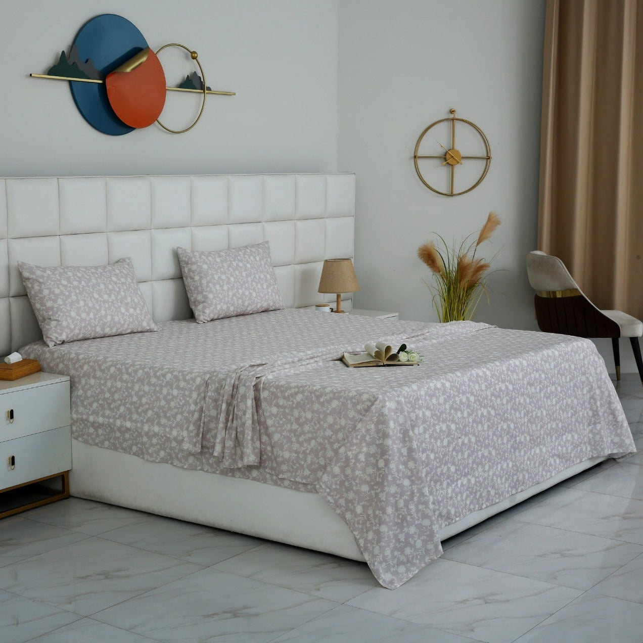 3 PCs Double Bed Sheet With Same Packing- Lily of the Valley Bed Sheets Apricot