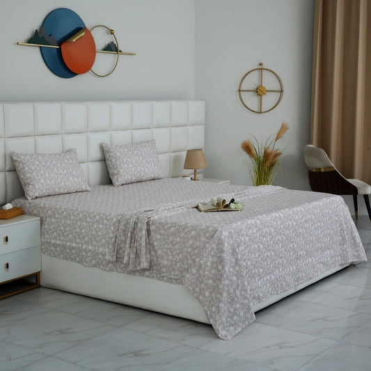 3 PCs Double Bed Sheet With Same Packing- Lily of the Valley Bed Sheets Apricot
