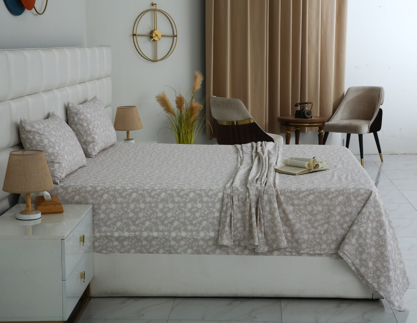 3 PCs Double Bed Sheet With Same Packing- Lily of the Valley Bed Sheets Apricot