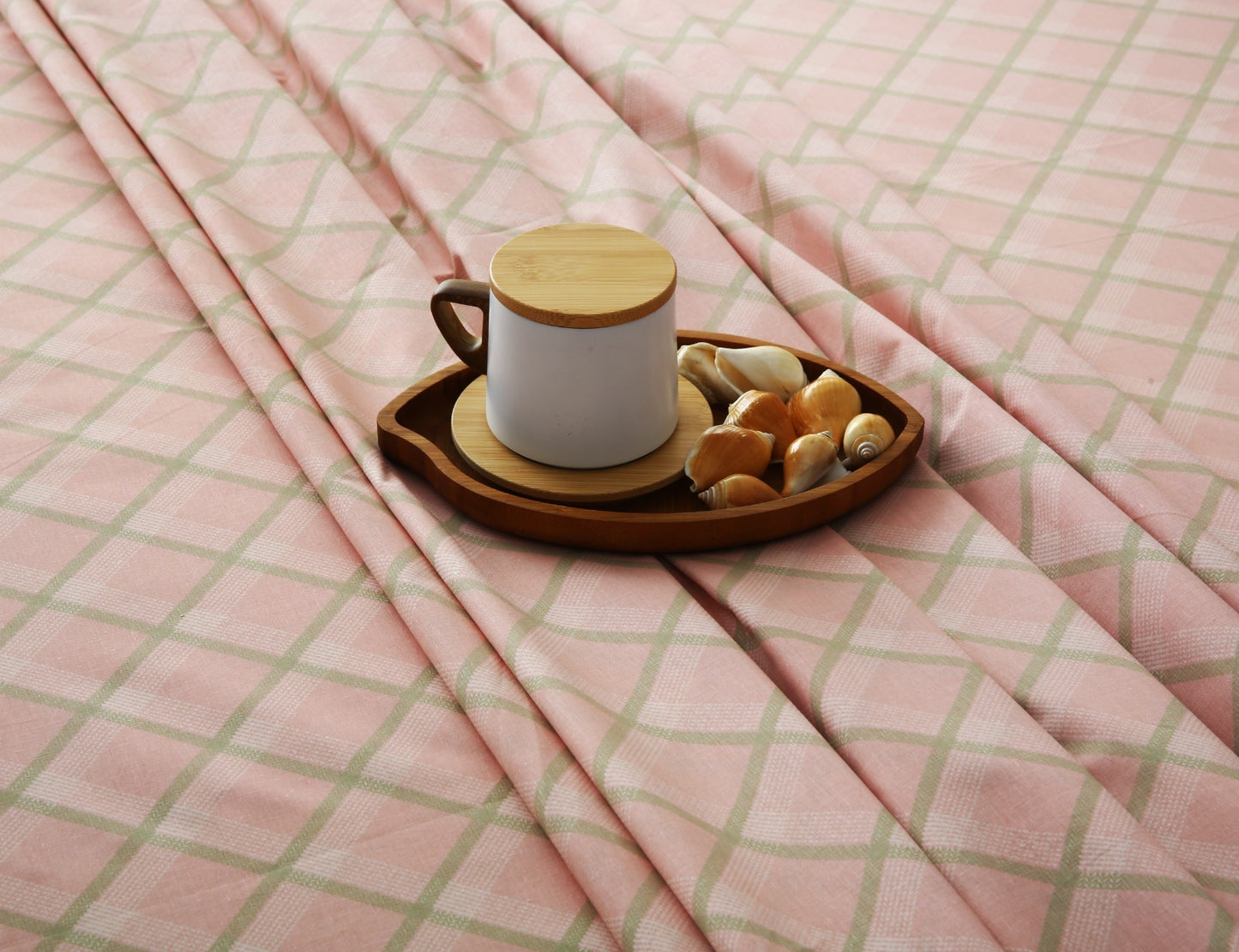 3 PCs Double Bed Sheet With Same Packing- Peach Check Bed Sheets Apricot