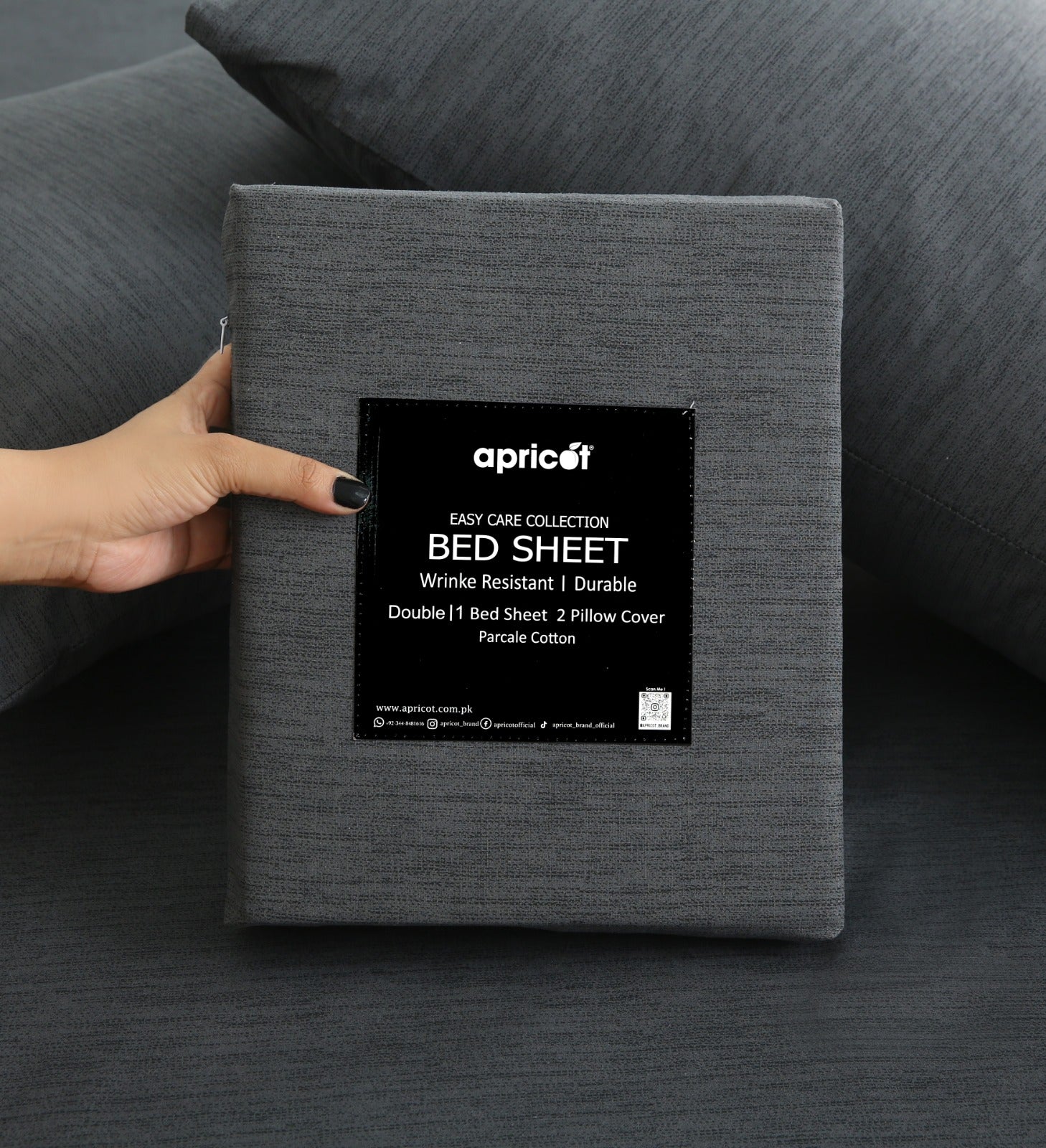 3 PCs Double Bed Sheet With Same Packing- Moss Whisper Bed Sheets Apricot