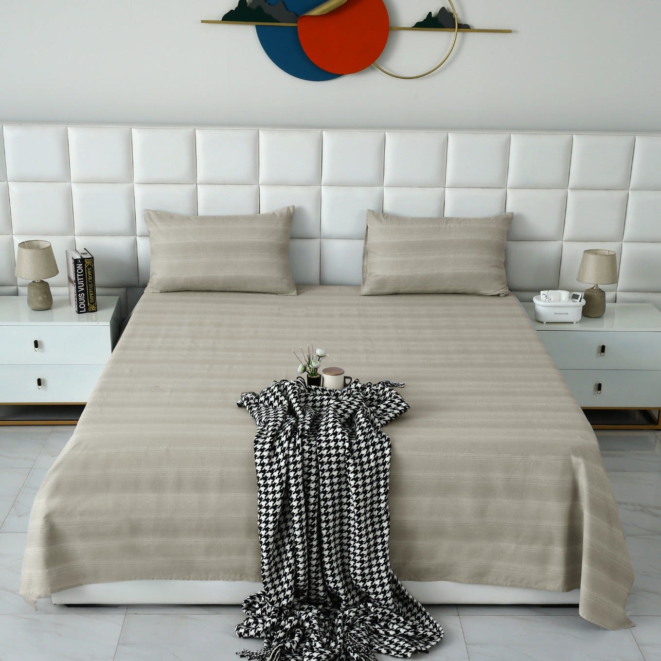 3 PCs Double Bed Sheet With Same Packing- Beige Shades
