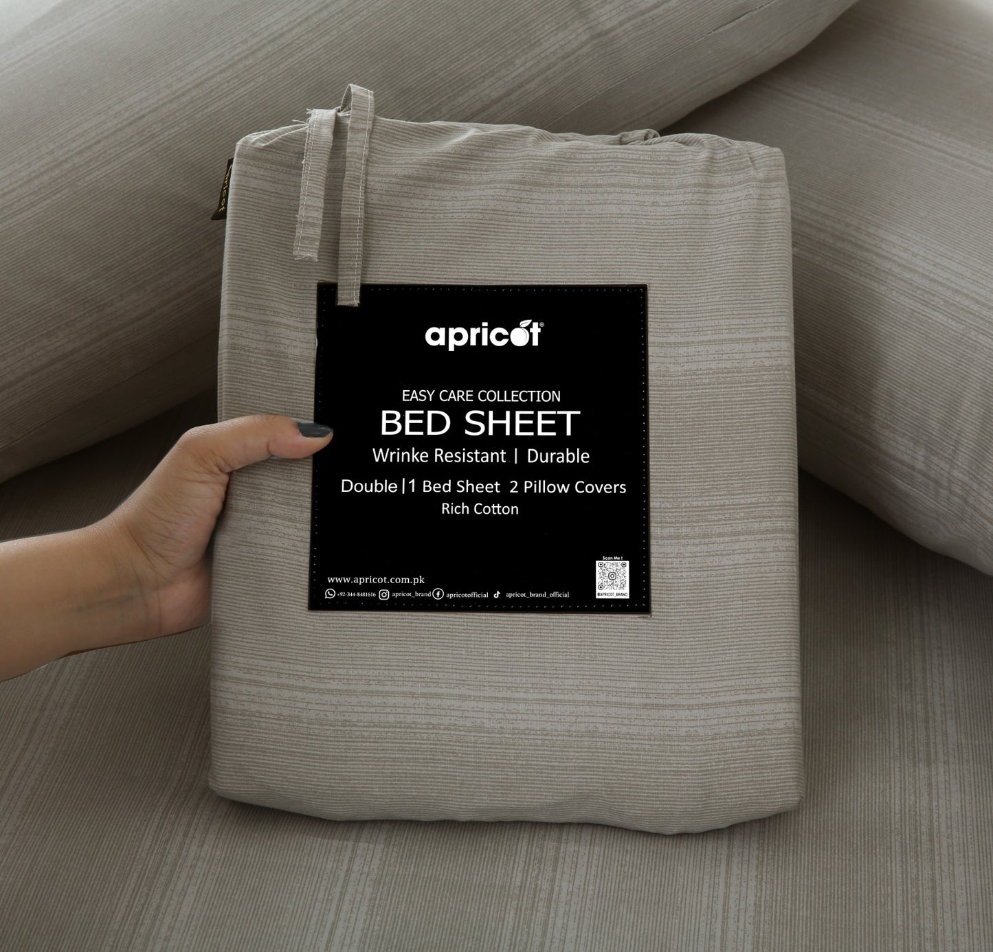 3 PCs Double Bed Sheet With Same Packing- Beige Shades