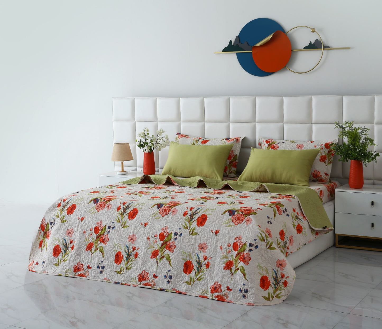 6 PCs Bed Spread Set- Cosmic Bloom Bed Spread Apricot