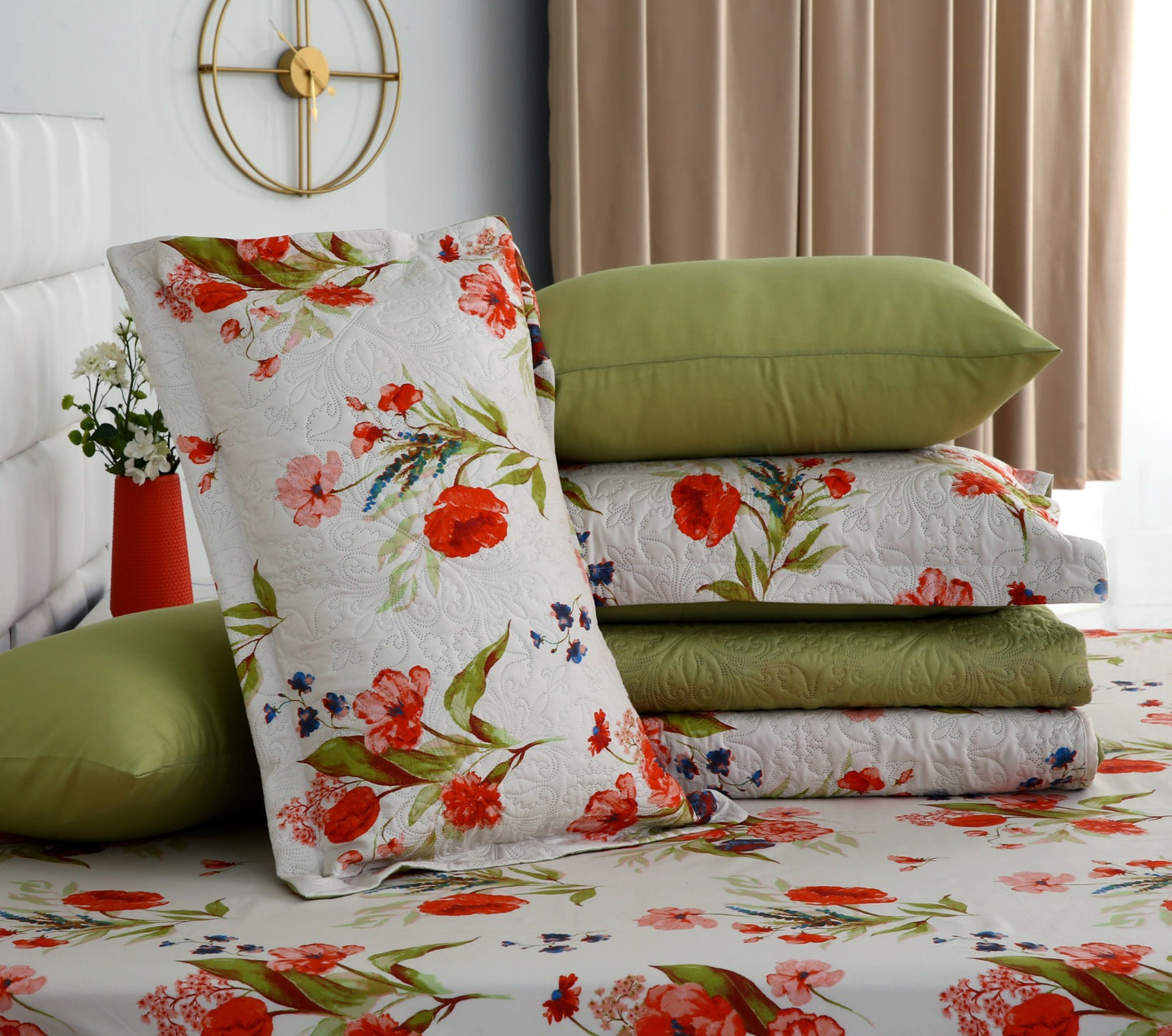 6 PCs Bed Spread Set- Cosmic Bloom Bed Spread Apricot