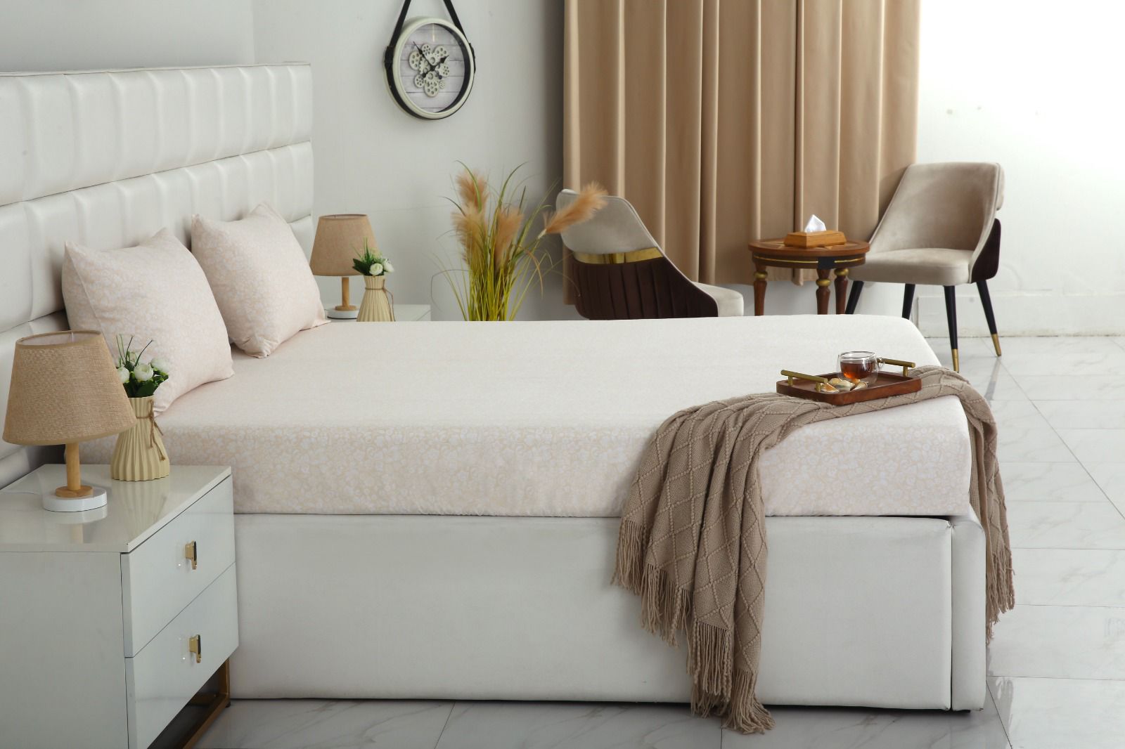 Fitted Bed Sheet- PFT008 Fitted Sheets Apricot