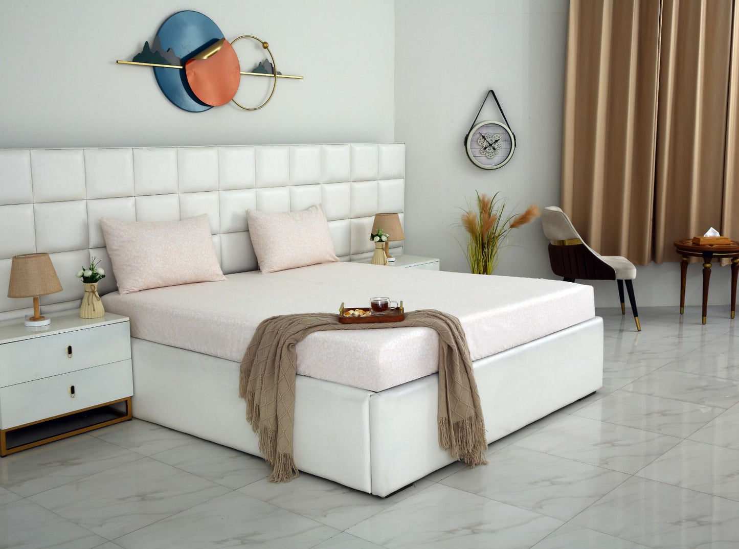 Fitted Bed Sheet- PFT008 Fitted Sheets Apricot