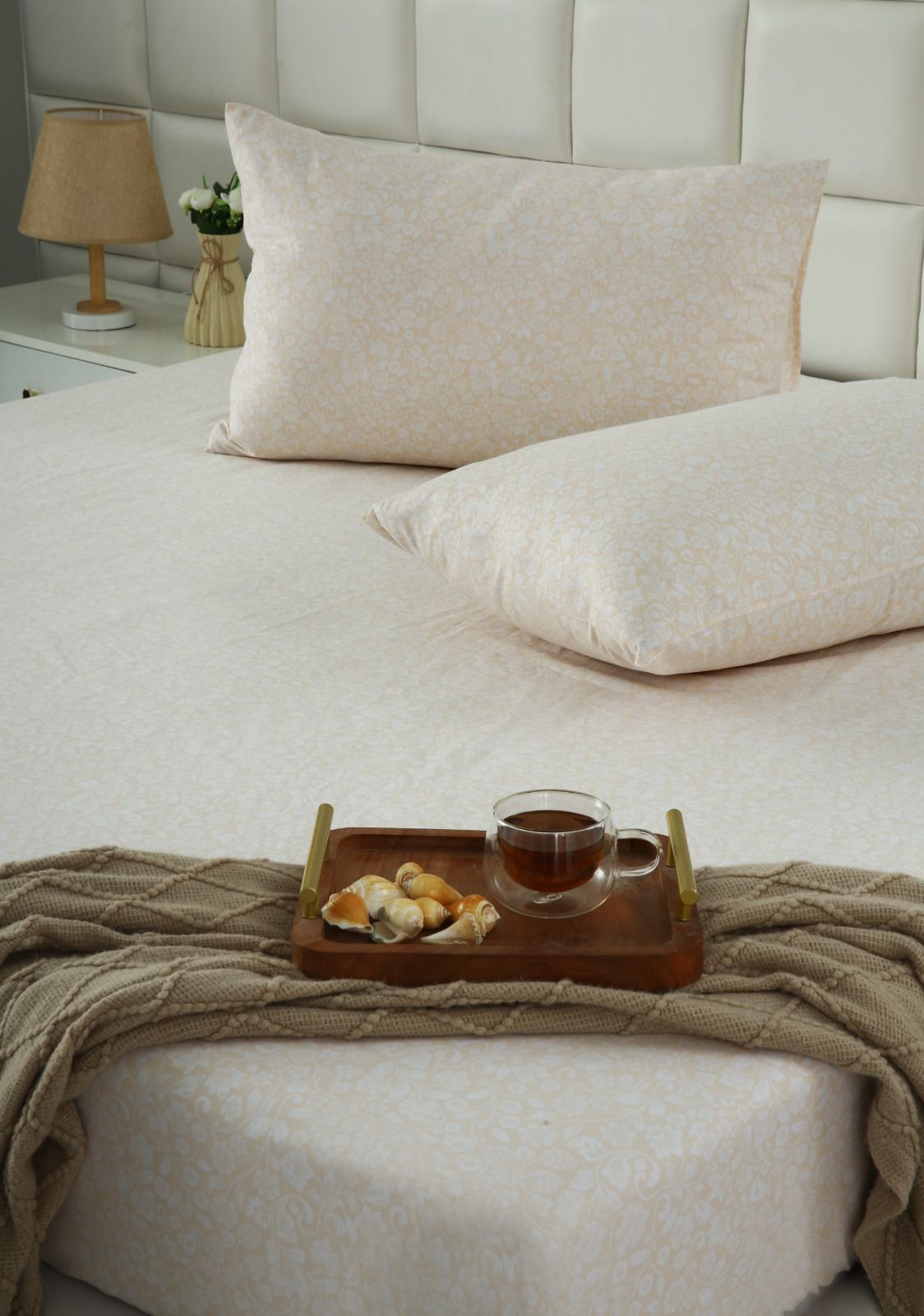 Fitted Bed Sheet- PFT008 Fitted Sheets Apricot