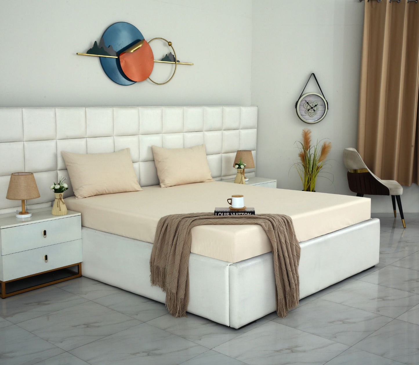 Fitted Bed Sheet- PFT006 Fitted Sheets Apricot