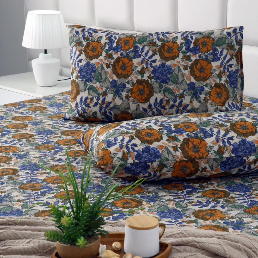 Percale Cotton Fitted Bed Sheet- Amber Azure