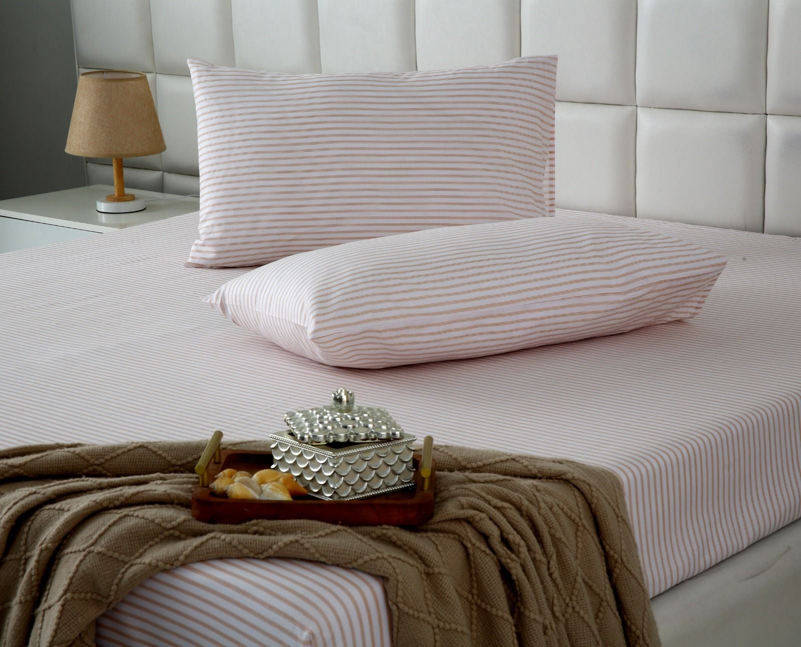 Fitted Bed Sheet- PFT012 Fitted Sheets Apricot